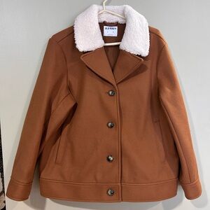 Old Navy Women's Tan Pea Coat with Cream Collar